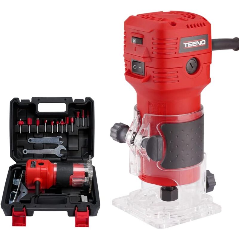 Teeno - Défonceuse affleureuse Électrique 650W 15000-32000 rpm, Affleureuse défonceuse Avec 12 Fraises à Défoncer Queue de 1/4',6 Vitesses