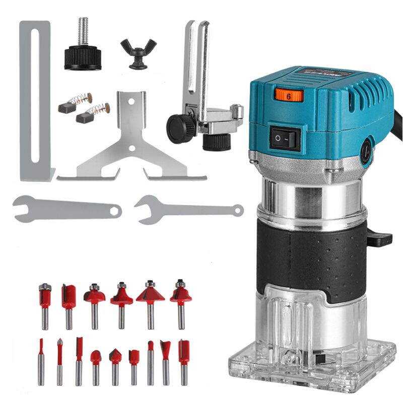 Affleureuse Défonceuse à Bois Défonceuse Affleureuse Électrique 1380W Électrique Vitesse du Moteur 30000R/MIN Avec 15 Fraises à Défoncer Queue de