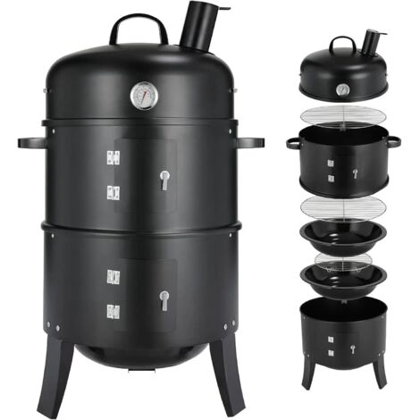Affumicatore per barbecue con camino, griglia a carbone, affumicatore a botte, griglia a carbone per barbecue, affumicatore