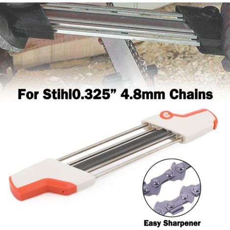 LIFCAUSAL Affûteur de chaîne de tronçonneuse 2 en 1 outils de meuleuse d'affûtage facile pour Stihl, lime et jauge de profondeur dans un seul outil ergonomique (blanc et orange-4.8mm)