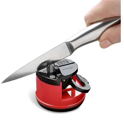 Affûteur de couteaux en pierre, aiguisoir de couteaux de cuisine ciseaux de sécurité, broyeur de lames, affûtage de couteaux en tungstène diamant, outil avec ventouse，rouge..DEBUNS