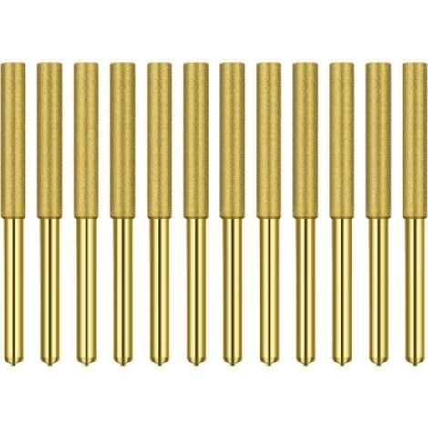Affûteuse de chaîne pour tronçonneuse Affûteur de tronçonneuse diamant plaqué titane Burr Stone Lime Meules d'affûtage diamantées pour scie à chaîne Pierre Jewerly Wood 12 pcs 5/32 pouces, 4.0mm