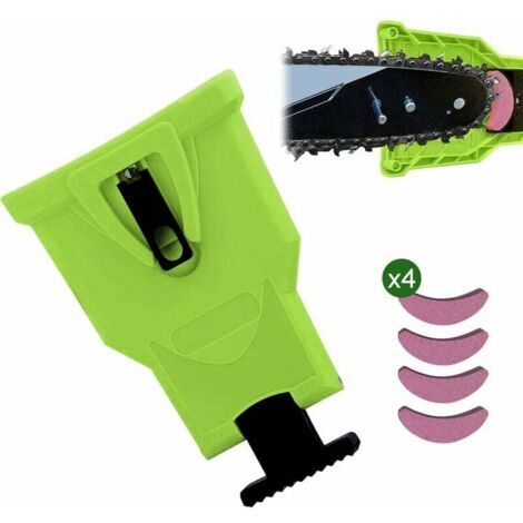 Affuteuse De Chaine pour Tronconneuse,Betterlife Chaîne de Désherbeur, avec 4 pièces Pierre à Aiguiser Remplaçable (Vert)
