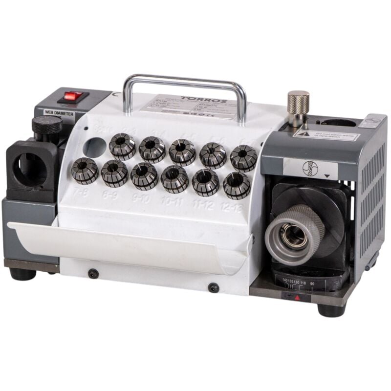 Affûteuse de mèches pratique de 3 à 13 mm 5500 rpm 0,12 kW 230V y compris 11 pinces ER20 et meule cbn Torros AM13E