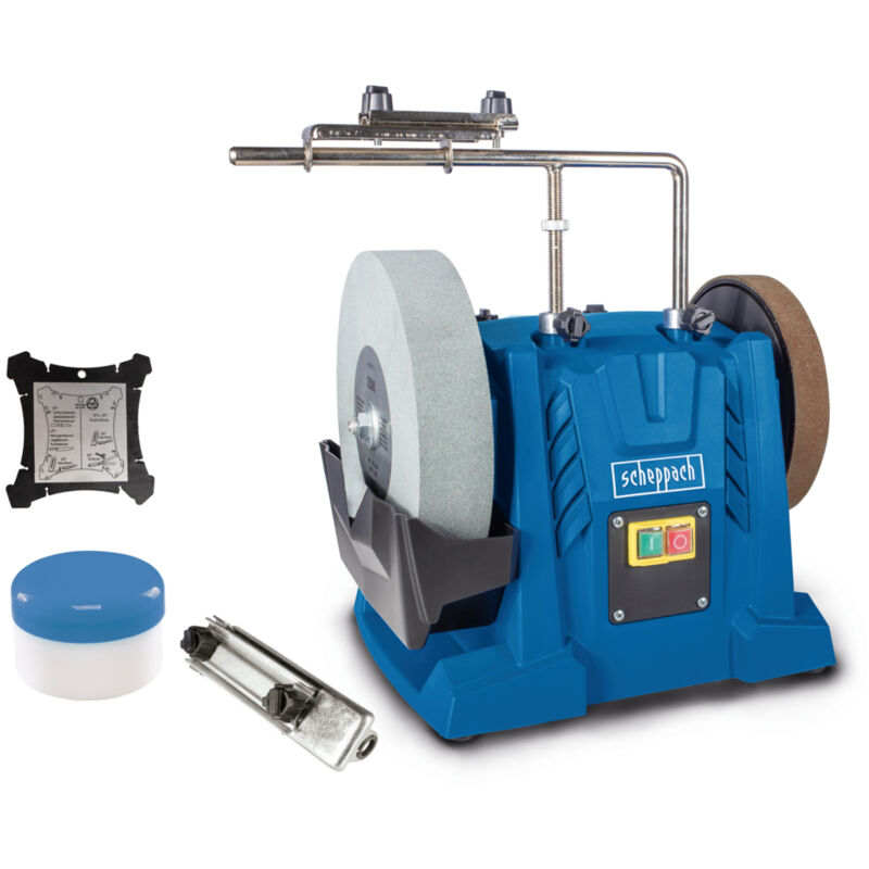 Scheppach - Affûteuse à eau TIGER7000S - Moteur à induction 200W - Pierre à aiguiser en corindon supérieur 250 x 50 mm grain 220 - Dispositif