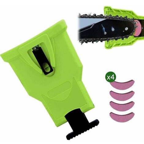 Affûteuse pour chaîne de tronçonneuse et débroussailleuse – 4 pierres abrasives remplaçables incluses, couleur verte