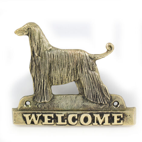 Afghanischer Windhund - Türschild mit Hund, Willkommensschild aus Messing, einzigartiges Schild mit dem Wort „Willkommen“ von Art-Dog