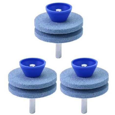 Afilador de cuchillas de cortacésped de 3 piezas, afilador de herramientas de jardín, compatible con taladros eléctricos y manuales, azul