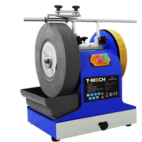 Afilador de Cuchillo Eléctrico Profesional Comercial para Corte en Húmedo con Disco para Afilar Herramientas Hojas Achas y Refinar Bordes con Piedra Aceitada y Limpiametales GRATIS 200W 230V