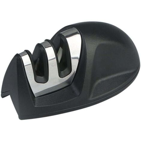 Afilador de cuchillos de cocina manual profesional 2 en 1 para cuchillos de acero inoxidable y cerámica de todos los tamaños, base antideslizante, color negro