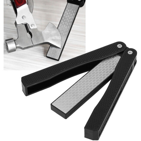 Afilador de cuchillos de diamante portátil de doble cara, antideslizante, de diamante y plástico negro, para uso en cocina y exteriores, 12,5 cm, 1 unidad.