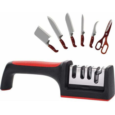 Afilador de cuchillos manual de 3 niveles, 1 pieza, herramienta de afilado de precisión para cuchillos de cocina (caja roja de cuatro segmentos)
