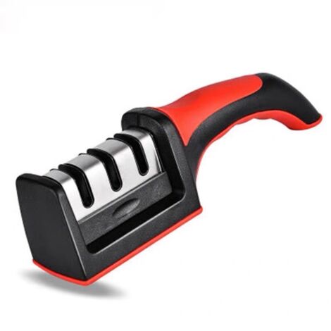 Afilador de cuchillos Nazalus de 3 etapas para cuchillos de cocina - Resultados profesionales/Diseño ergonómico - Piedra de cerámica/carburo de tungsteno/diamante - Acabado negro/cromado