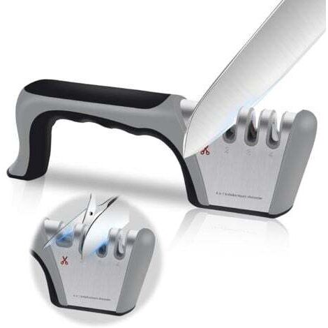 Afilador de cuchillos profesional 4 en 1 para cocina, cuchillos y tijeras, con goma antideslizante para cuchillos de acero inoxidable y cerámica.