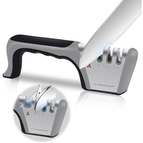 Afilador de cuchillos profesional, afilador 4 en 1 para cuchillos de cocina y tijeras con goma antideslizante para cuchillos de acero inoxidable y cerámica.