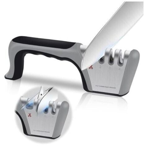 Afilador de cuchillos profesional, afilador de cocina 4 en 1, afilador de cuchillos y tijeras, afilador de cuchillos con goma antideslizante para cuchillos de acero inoxidable y cerámica