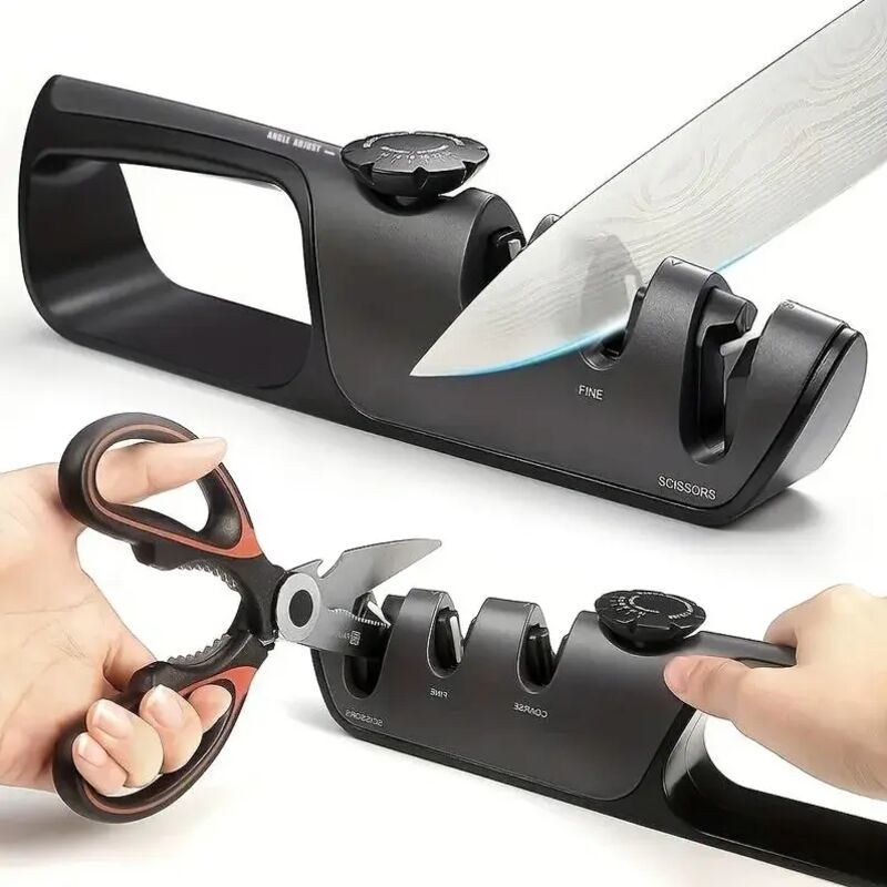 Afilador de tijeras y cuchillos, piedra de afilar trifásica con ángulo de afilado ajustable, 3 en 1