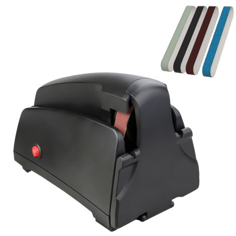 Afilador eléctrico portátil para cuchillos de cocina, con banda de afilado de grano 120/320/600/1000 y cepillo de limpieza.