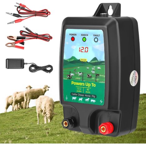 Afrasteringsapparaat, bereik 10 km, 1,5 tot 2 J - Afrasteringsapparaat voor vee en huisdieren - Drievoudige voeding (230 V/12 V/zonne-energie) - IP45 waterdicht