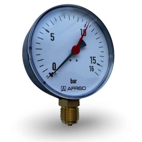 Afriso Rohrfeder-Manometer Manometer groß 0-16bar Anschluss unten 1/2'' AG Ø 100mm 63615