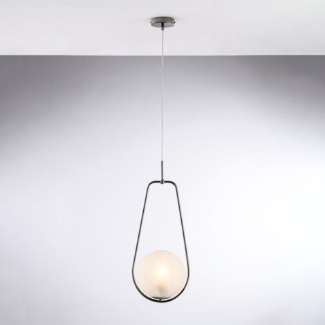Afrodite Suspension En Fer Chromé Noir 1 Lumière Avec Sphère Dm.20 159 D.24 Bl286-S1-Nr