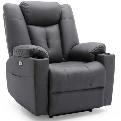 AFTON ELECTRIC FABRIC AUTO RECLINER ARMCHAIR GAMING USB LOUNGE SOFA CHAIR  CHARCOAL