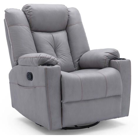 AFTON FABRIC RECLINER ROCKING SWIVEL GAMING CINEMA LOUNGE SOFA CHAIR GREY