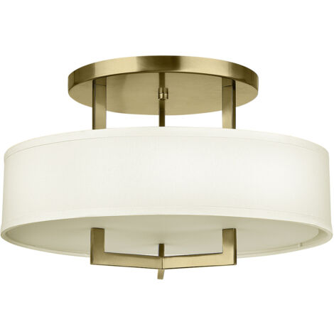 Afwerking: Geborsteld messing  Materiaal: Staal en linnen  Hoogte: 30,5 cm  Diameter: 50,8 cm  Lamptype: E27  Aantal lampen: 3  Inclusief lamp: Nee  Dimbaar: Ja - dimbare lampen vereist  Gewicht: 3,1 