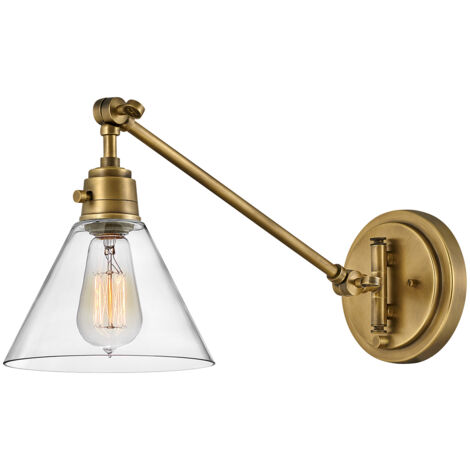 Afwerking: Heritage Brass, kap van helder glas  Materiaal: staal, rotan  Hoogte: 24,2 cm  Breedte: 19,1 cm  Uitval: 38-48 cm  Lamptype: E27  Aantal lampen: 1  Inclusief lamp: Nee  Gewicht: 1,35 kg  Wa