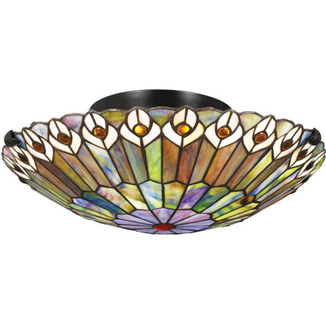 Afwerking: Valiant Bronze, Art Glass Shade Materiaal: Staal, Art Glass Shade Hoogte: 13,5 cm Diameter: 42 cm Lamptype: E27 Aantal lampen: 2 Inclusief lamp: Nee Dimbaar: Ja - dimbare lampen vere