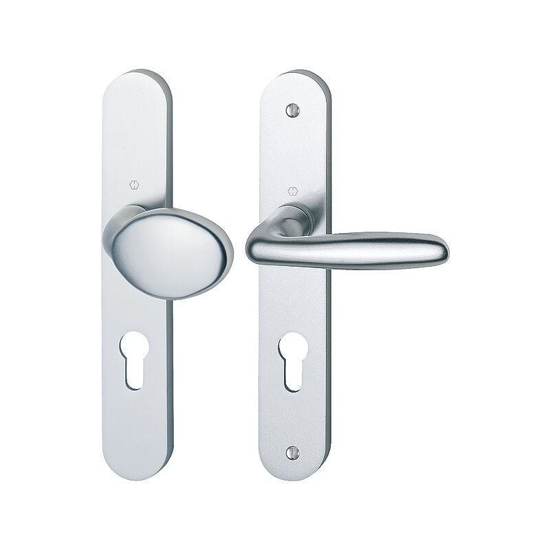 Ensemble sur plaques aluminium verona palière clé i pour cylindre eurpéen finition F1 aspect argent Hoppe 3057361