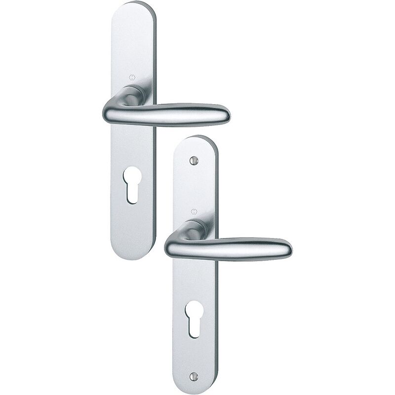 Ensemble sur plaques aluminium verona clé i pour cylindre européen finition F1 aspect argent Hoppe 3511682