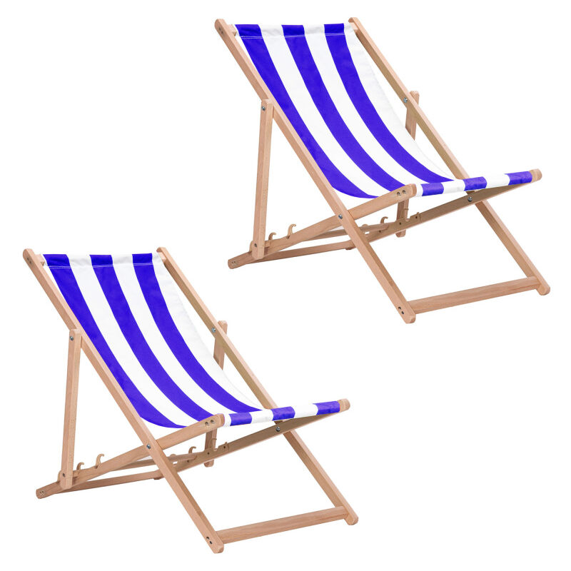 Aga24 - Aga 2x Chaise longue pliante en bois Bleue avec sangles