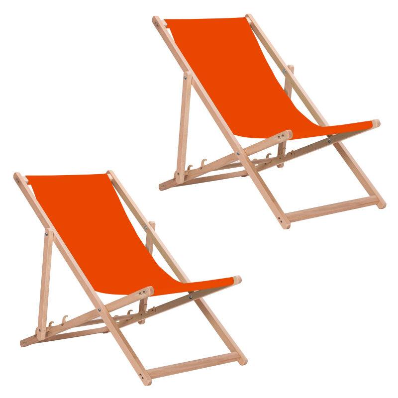 Aga 2x Chaise longue pliante en bois Orange