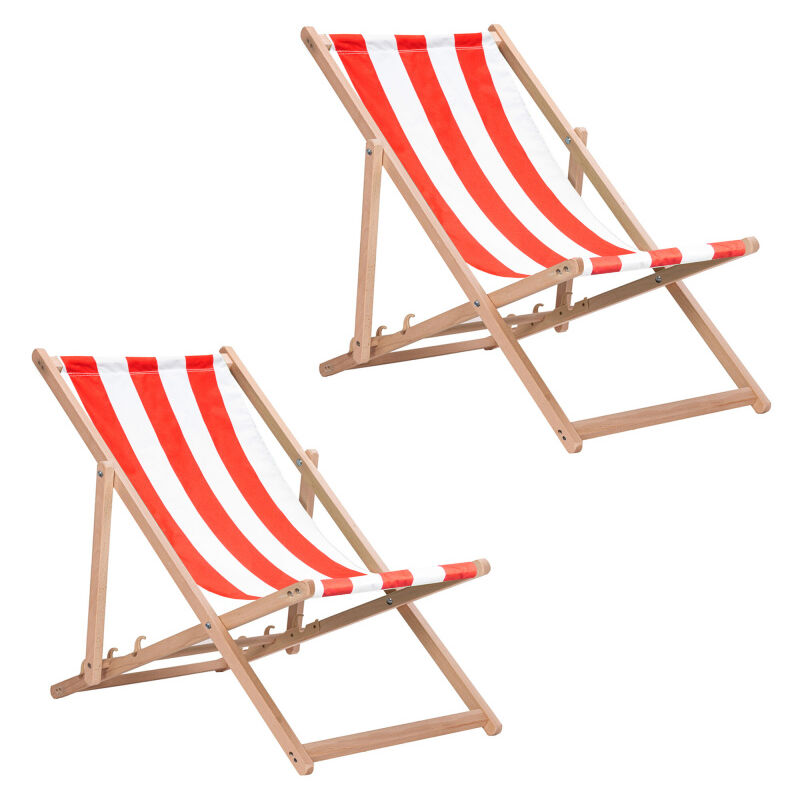 Aga24 - Aga 2x Chaise longue pliante en bois Rouge avec sangles