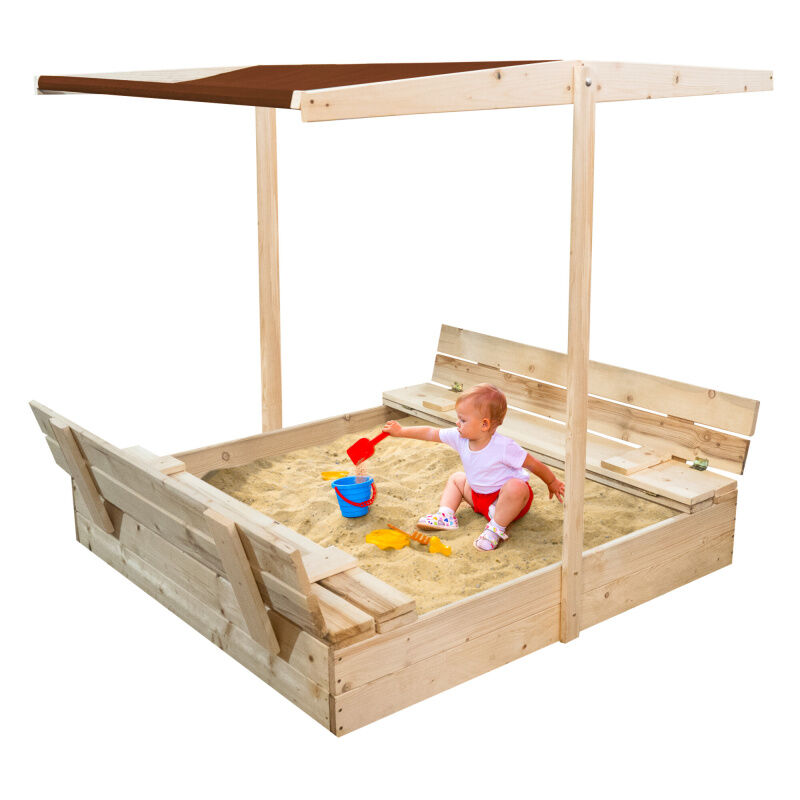 Aga24 - Aga Bac à sable en bois pour enfants avec toit 120x120 cm Marron