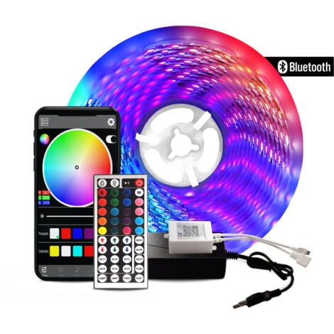Aga Bluetooth RGB LED tira 5m + control remoto + fuente de alimentación