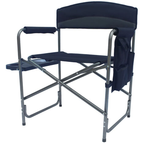 Aga Campingstuhl mit Tisch & Seitentasche Grau / Schwarz – Faltbarer Regiestuhl mit Armlehnen, Aluminiumgestell, bis 100 kg, für Outdoor, Angeln & Garten