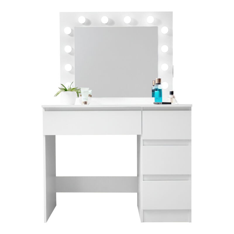 Aga24 - Aga Coiffeuse avec miroir, éclairage et électricité.prise Blanc mat