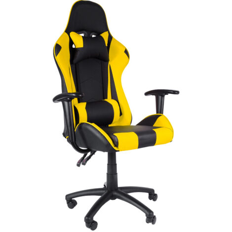 Aga Fauteuil de gaming noir-jaune à 5 roulettes, inclinable de 90° à 160°, siège en cuir, appui-tête et lombaire amovible inclu MR2090 Noir - Jaune