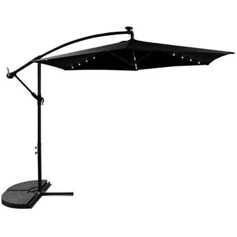 Aga Parasol de jardin 300 cm Noir avec éclairage LED