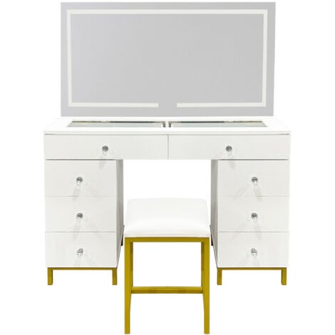 AGA24 Aga Schminktisch mit Spiegel und Beleuchtung Mattweiß