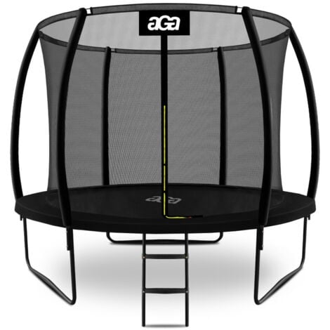 AGA24 Aga SPORT EXCLUSIVE Trampolin, Kindertrampolin, Gartentrampolin mit Sicherheitsnetz 305 cm Schwarz + Schutznetz + Leiter