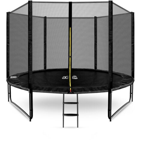 AGA24 Aga SPORT PRO Trampolín 305 cm Negro + red de protección + escalera
