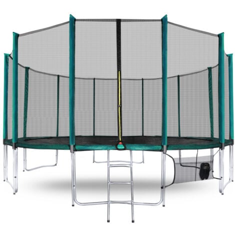 AGA24 Aga SPORT PRO Trampolín 500 cm Verde oscuro + red de protección + escalera + bolsillo para zapatos