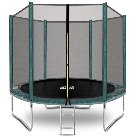 AGA24 Aga SPORT TOP Trampolín 250 cm Verde oscuro + red de protección + escalera