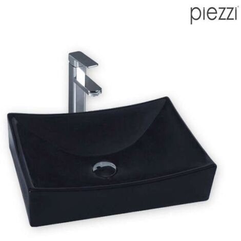 AGATA - LAVABO DE ENCIMERA RECTANGULAR - Lavabo Rectangular De Cerámica - Robusto Y Refinado - Fácil Mantenimiento - Negro