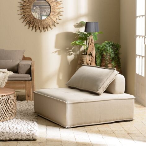AGATHE - Chauffeuse capitonnée 100x100cm avec dossier et coussin beige