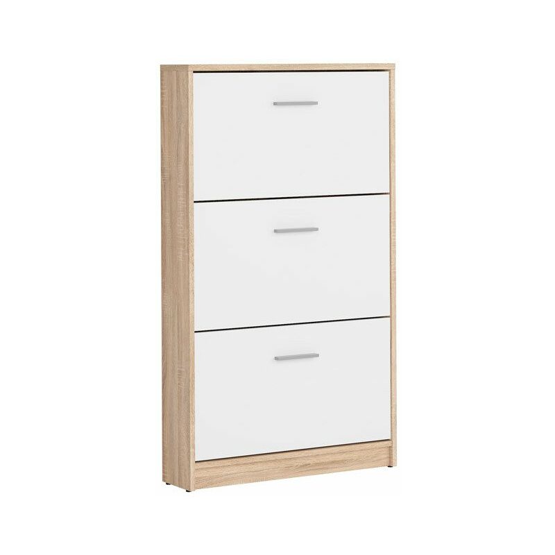 

AGATTA | Zapatero | Estilo escandinavo | 120,5x70x17,5 cm | 3 puertas abatibles | Tres compartimentos - Sonoma/Blanco