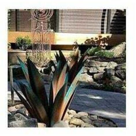 Agave Metall-Gartenskulptur 55 cm – Antik-Eisen mit Rost-Finish – Dekoration für drinnen und draußen – Bunte Metallpflanze
